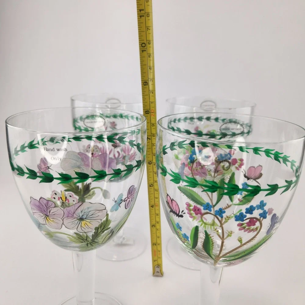 Portmeirion Botanic Garden Hand Painted 18 oz Goblets Set of 4 New in Box
